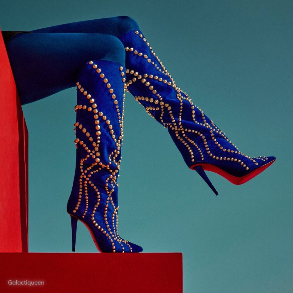 CHRISTIAN LOUBOUTIN Astrilarge Botta Pika Galactiqueen Blue 100 mm Suede Boots